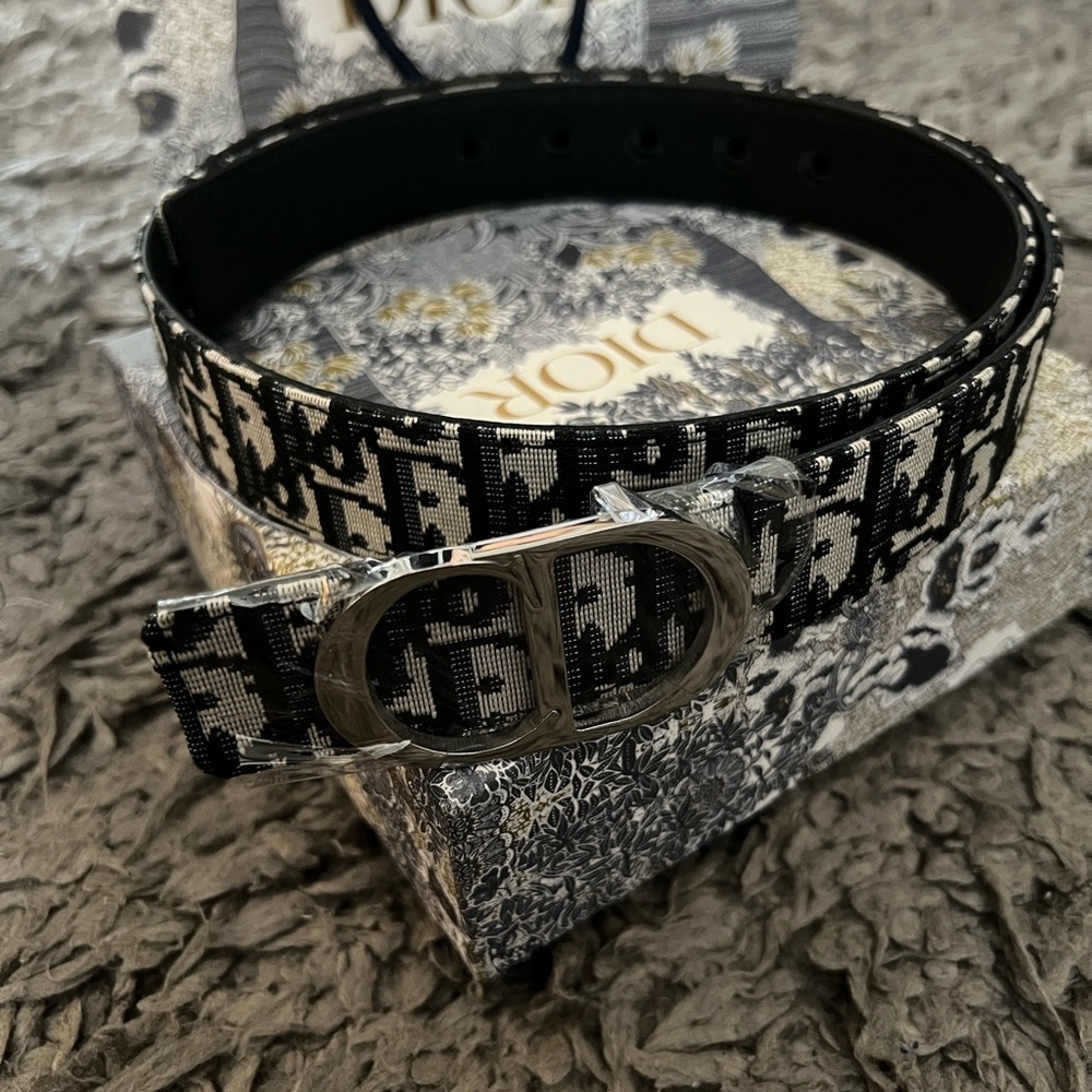 Dior Black and Silver Belt with Metallic Accents